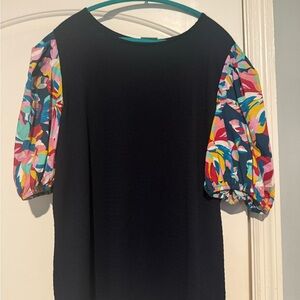 Colorful Women's Top with Patterned Sleeves